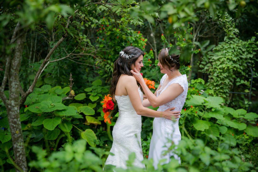 Brides embrace during their First Look | Brian Jarreau Photography