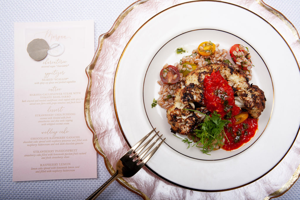 Harissa Cauliflower Steak with Tomato Basil Farro 