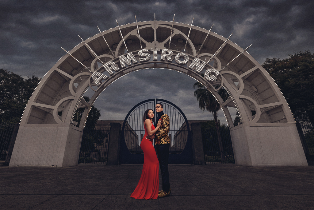 The entrance to Armstrong Park makes a dramatic backdrop for photos. | Photo by Amin Russell Photography