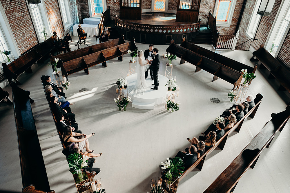 A view of Ashley and Peter's wedding ceremony from Felicity Church's choir loft.