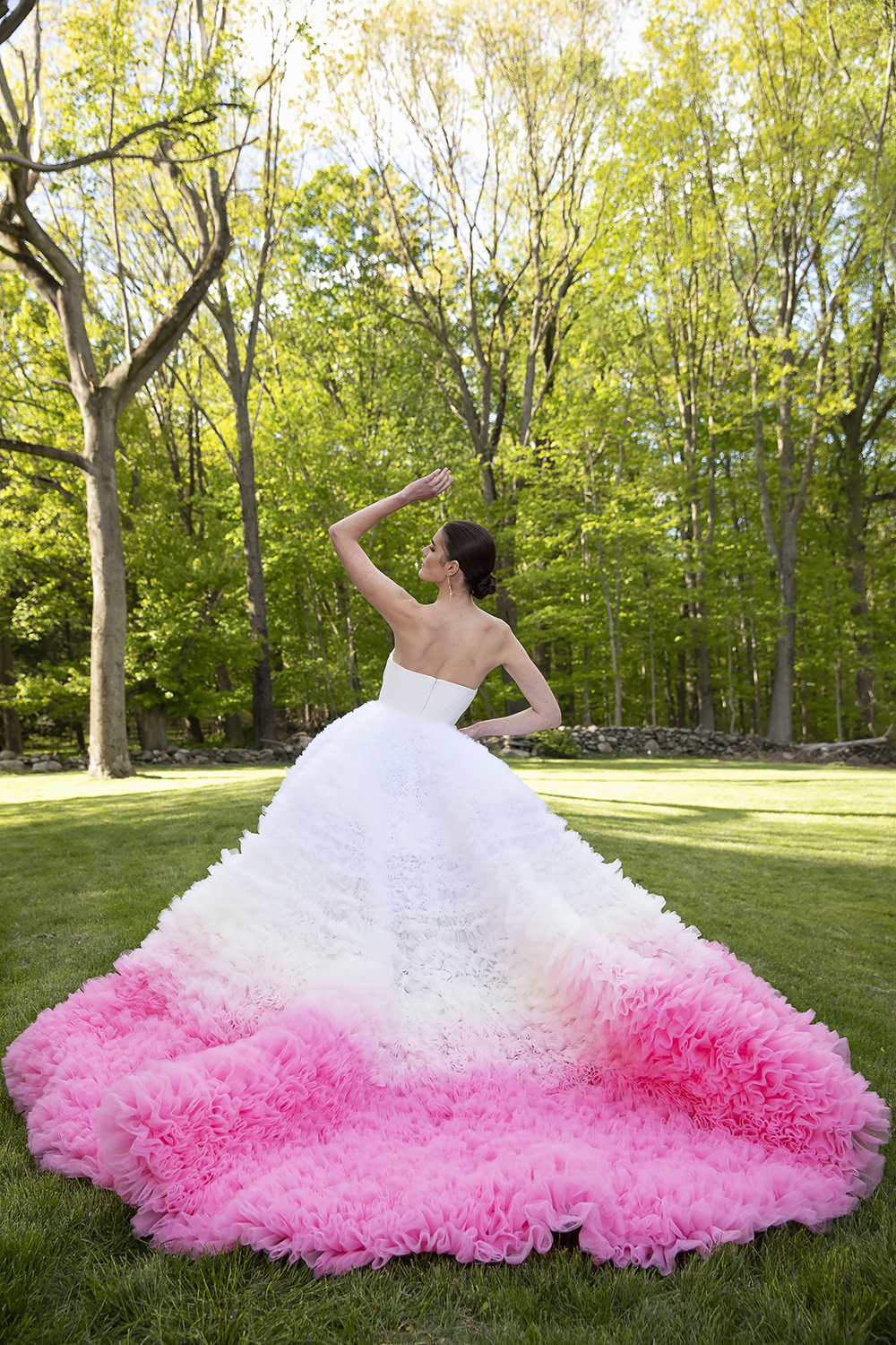 PINK OMBRE EMBROIDERED TULLE POPPY GOWN BY CHRISTIAN SIRIANO