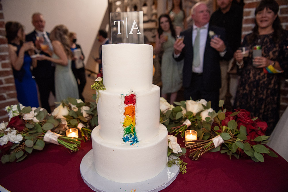 rainbow layers in the wedding cake