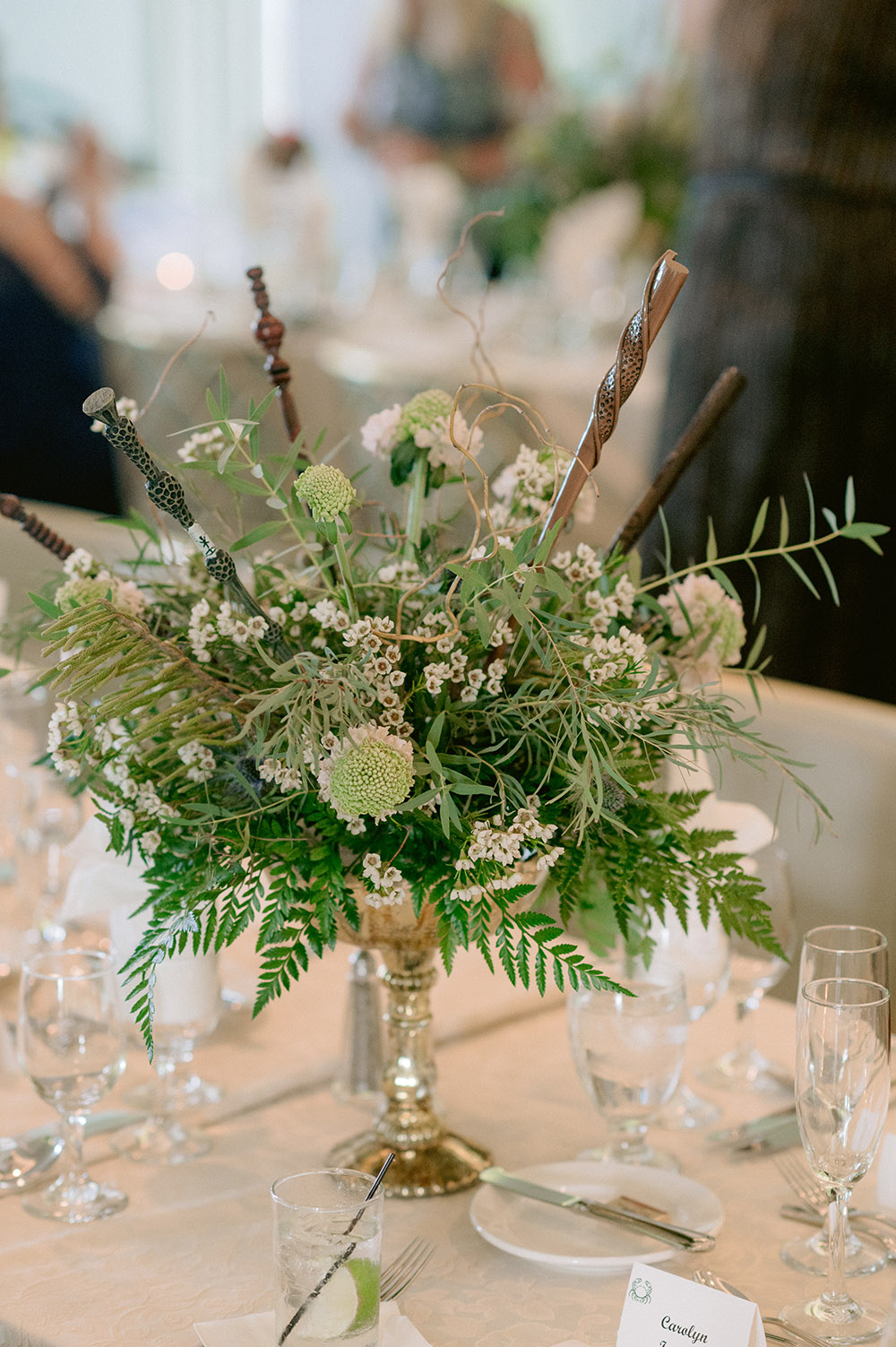 floral centerpiece with wands