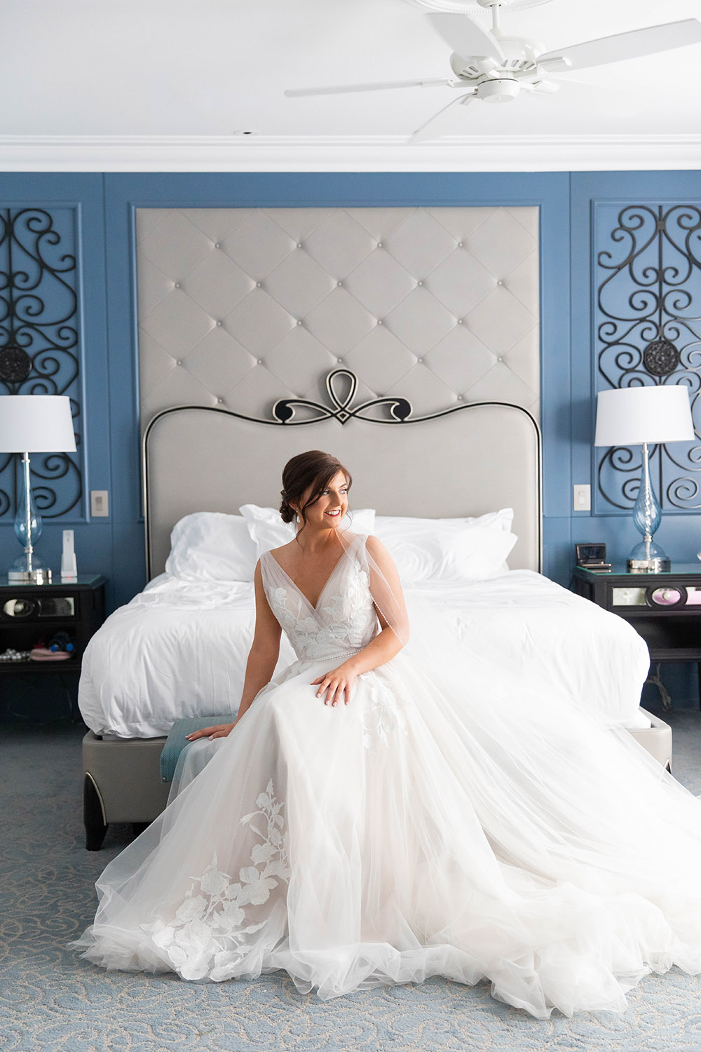 bride in Ritz-Carlton New Orleans hotel suite