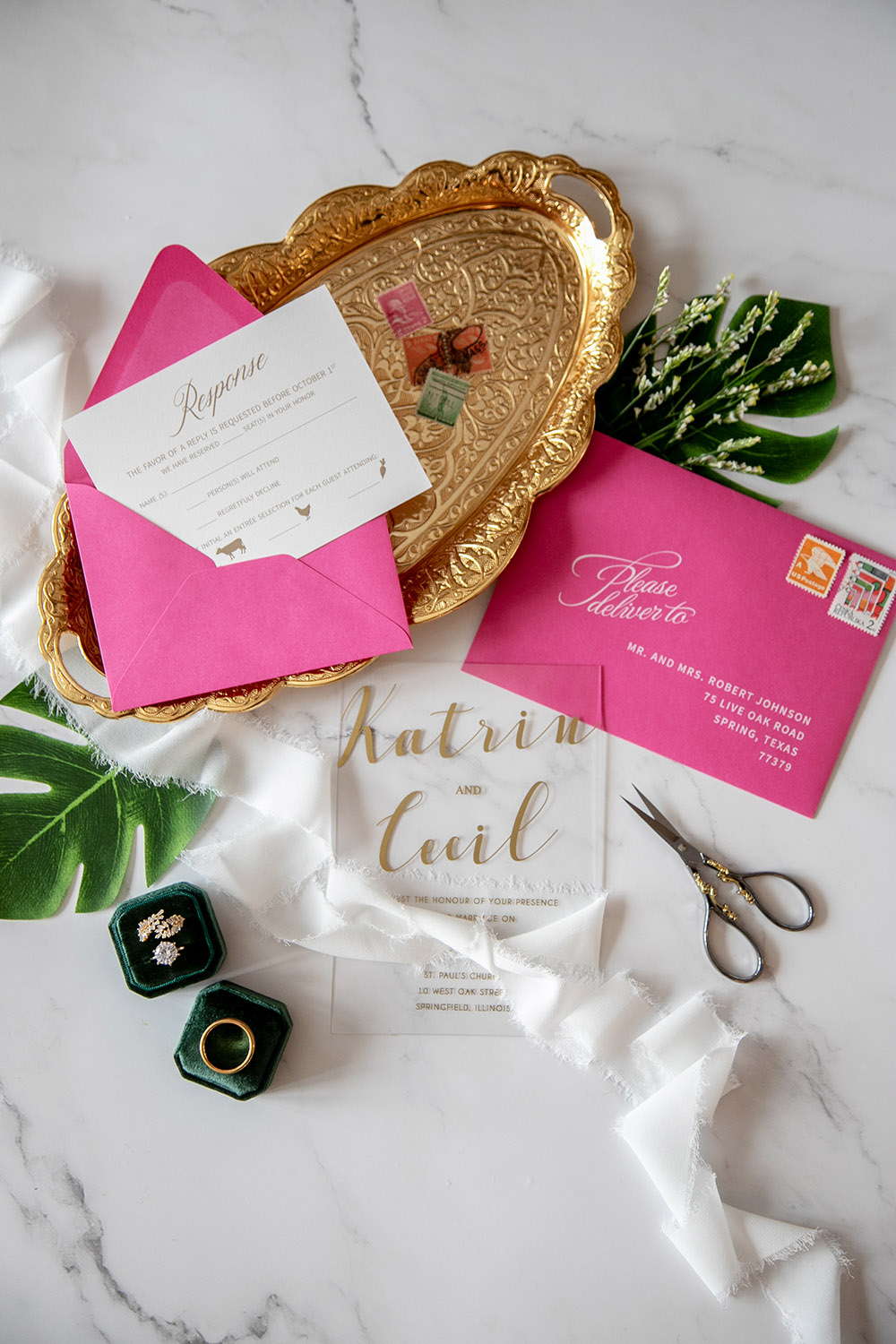 Acrylic invitation with hot pink envelopes