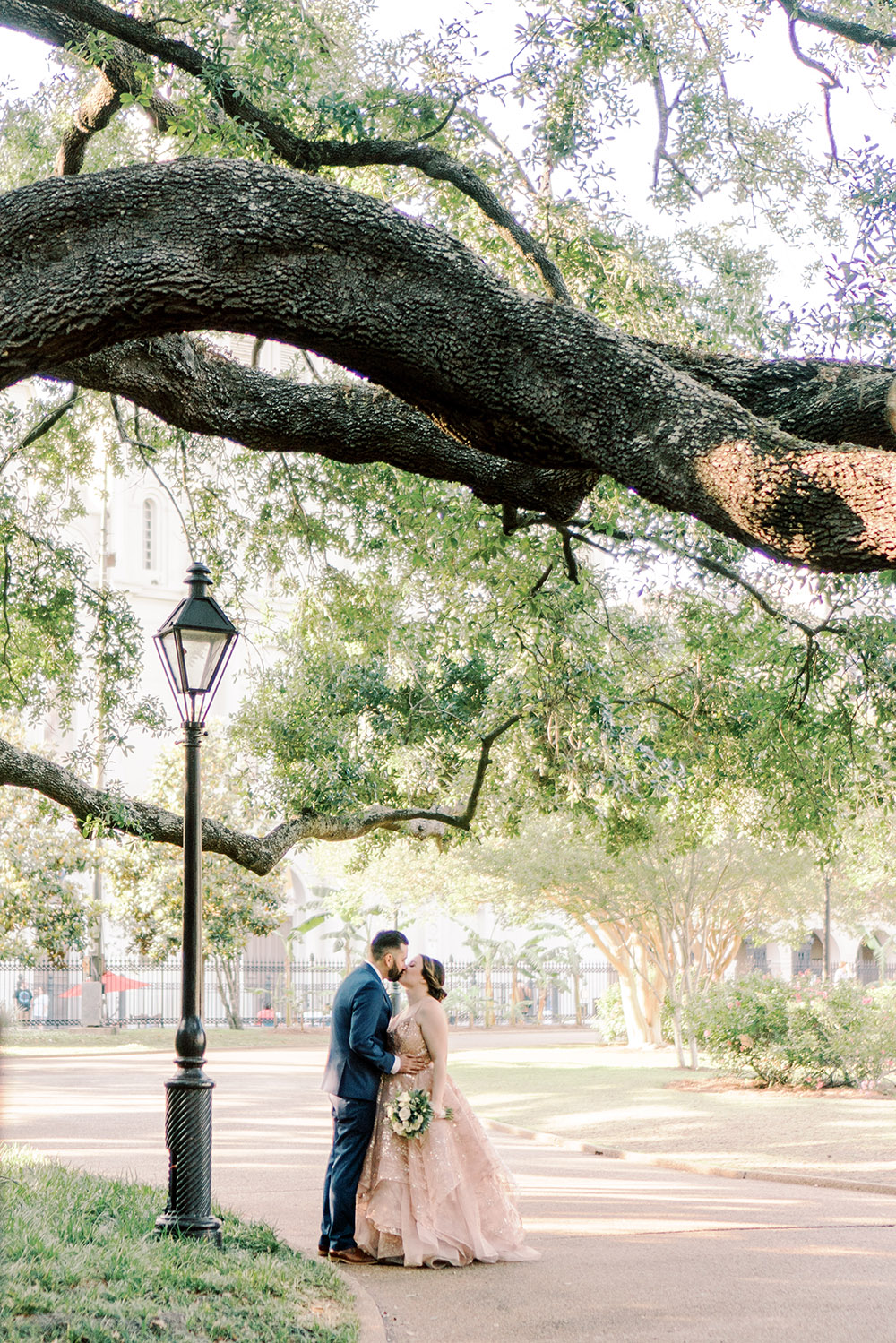 bride and groom in Jackson Square