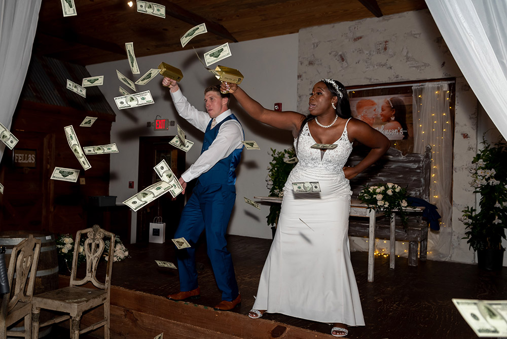 money guns at the wedding reception