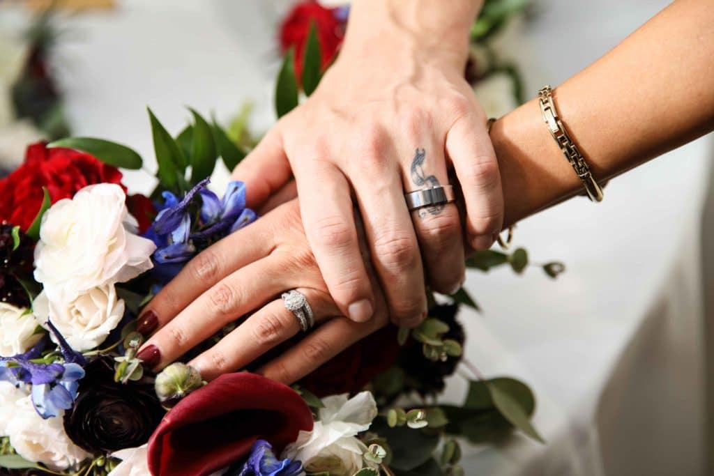 Sara and Christopher's wedding rings.