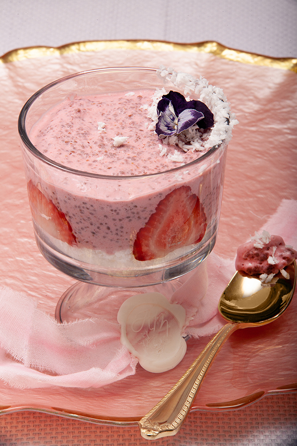 Vegan strawberry pudding by Marie's Fleur De Lis Catering. Photo: Jessica The Photographer