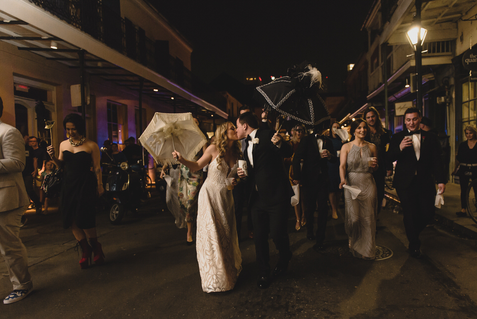 New Orleans wedding second line at night. Photo by The Swansons