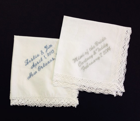 Custom embroidered wedding handkerchiefs by Second-line Handkerchiefs