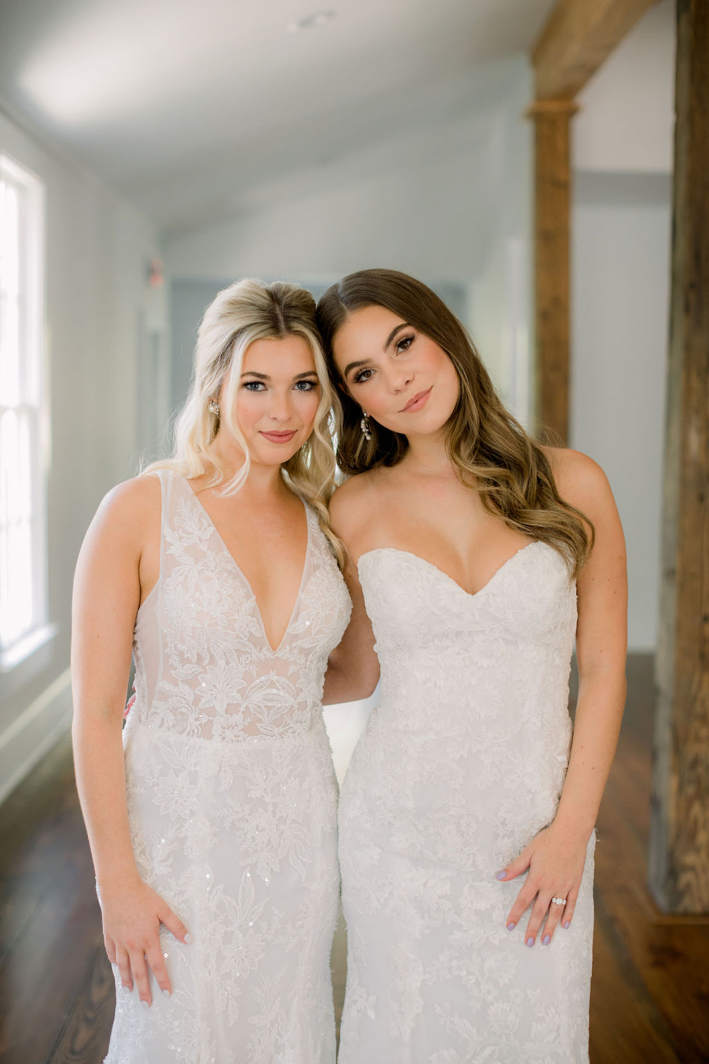 Brides wearing shimmering sequin bridal gowns from I Do Bridal Couture. Photo: Emily Songer Photography