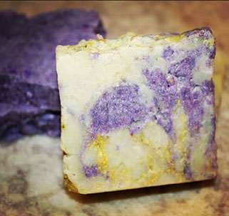1803 Soap handmade marbled Tiger bar soap wedding favors in purple and gold.