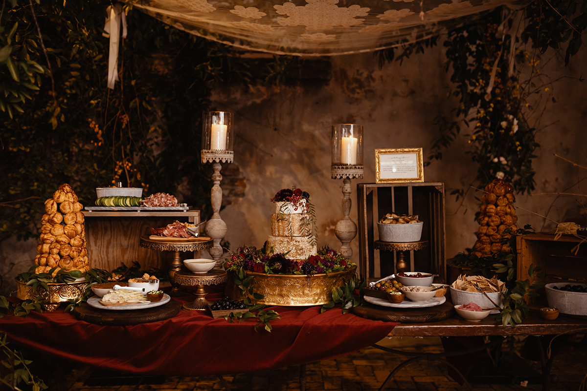 Wedding cake display at Race + Religious in New Orleans. Photo: Dark Roux
