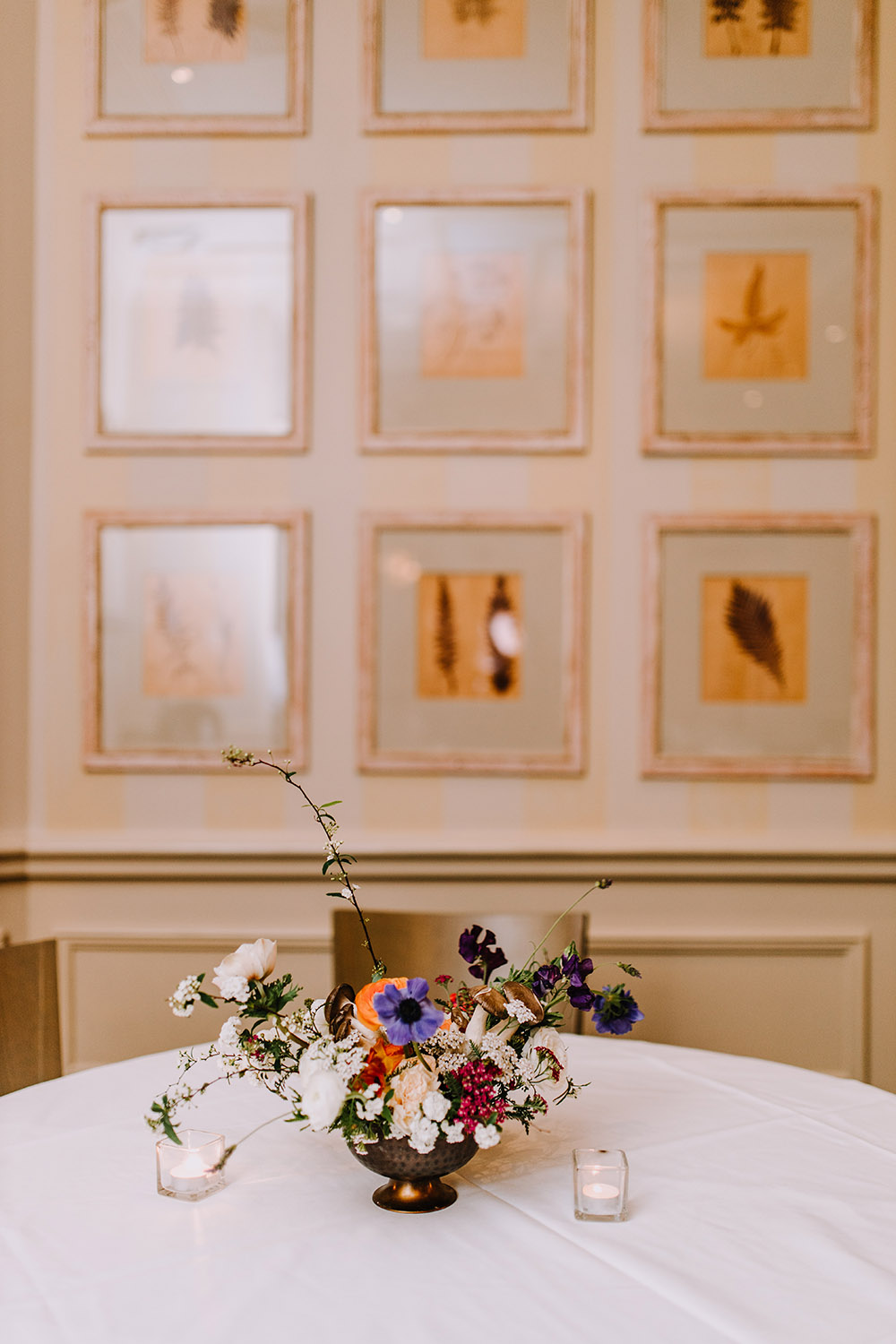 Arrangements of wildflowers graced the tables at the reception. Photo: Ashley Biltz