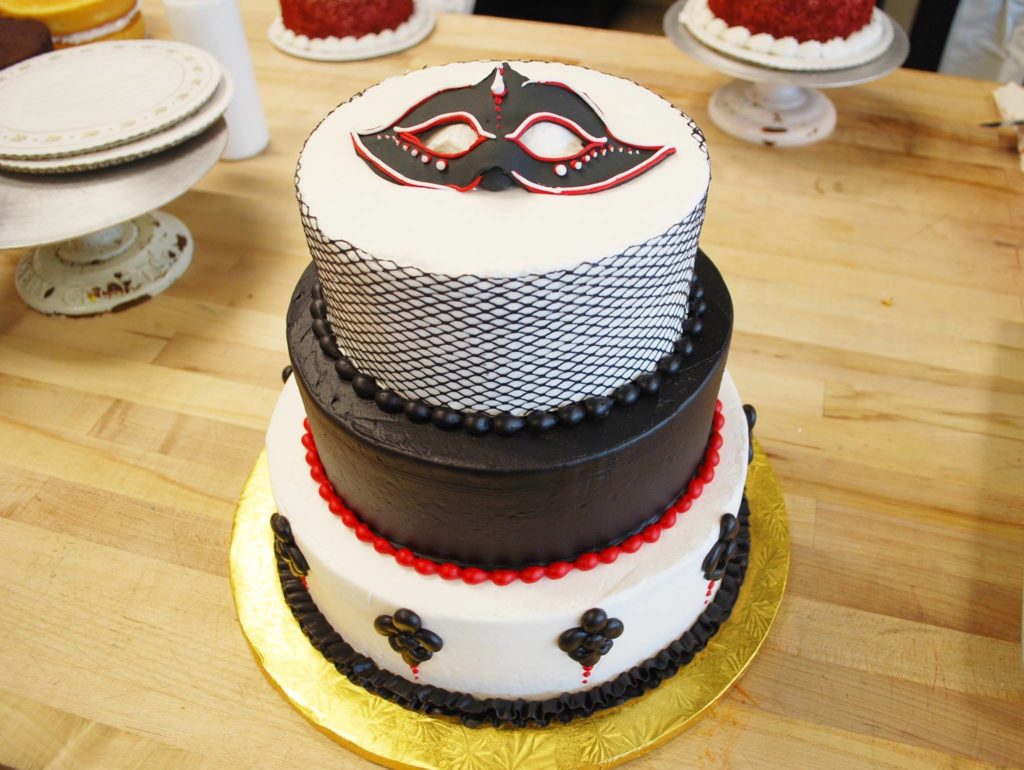 black and red masquerade cake