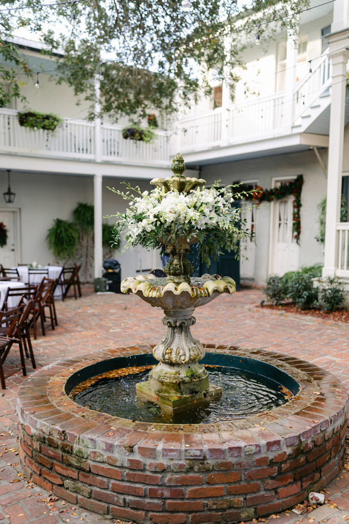 terrell house courtyard fountain with fresh flowers