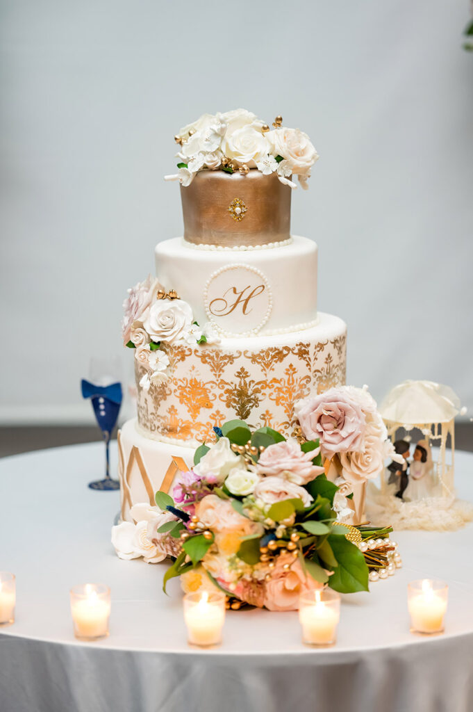 The ivory and gold wedding cake