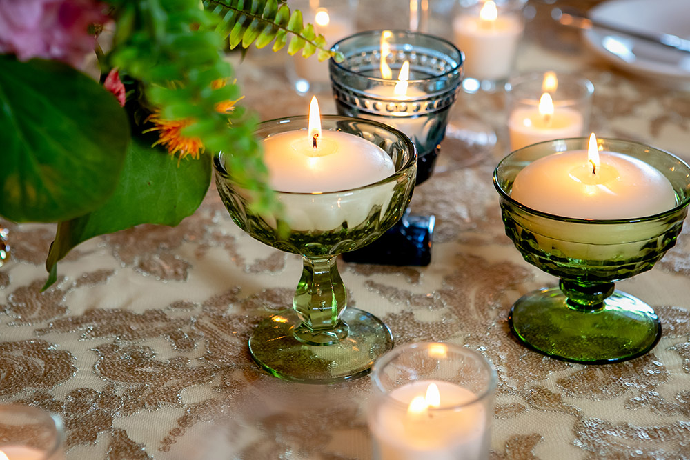 depression glass candle holders