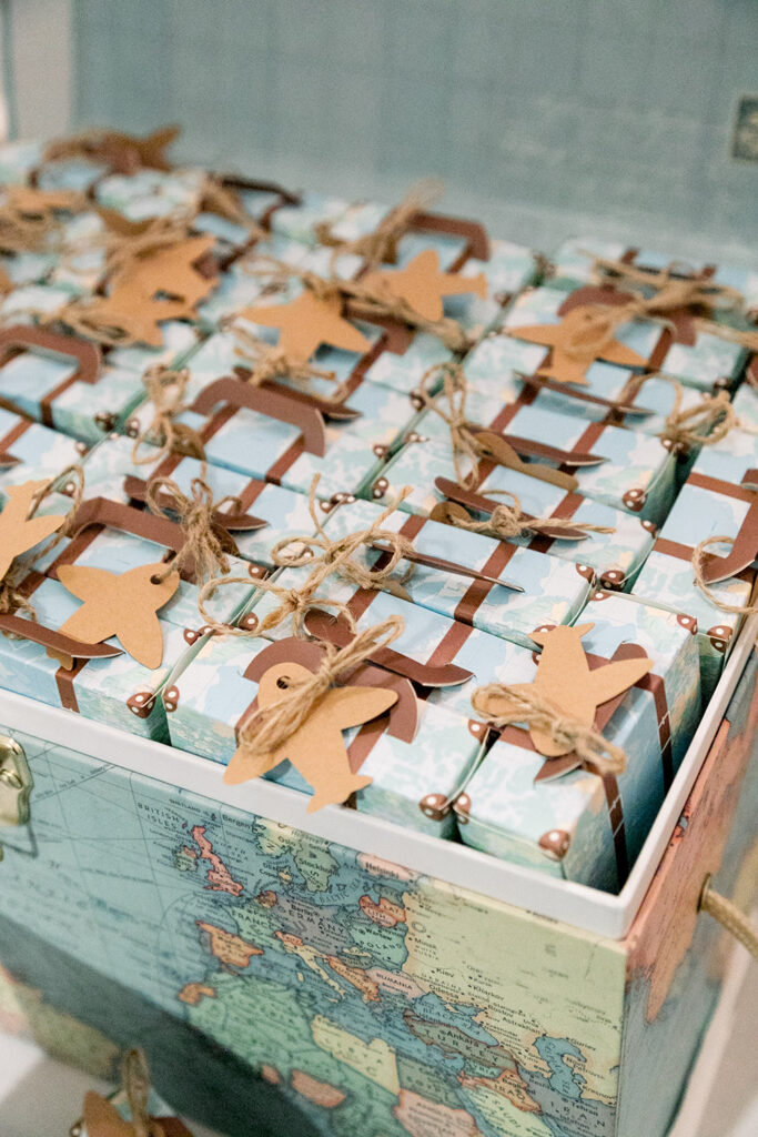 travel theme wedding favors, luggage candy boxes