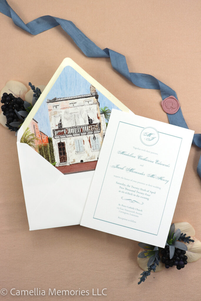 Race and Religious Venue Illustration wedding invitation by Camellia Memories