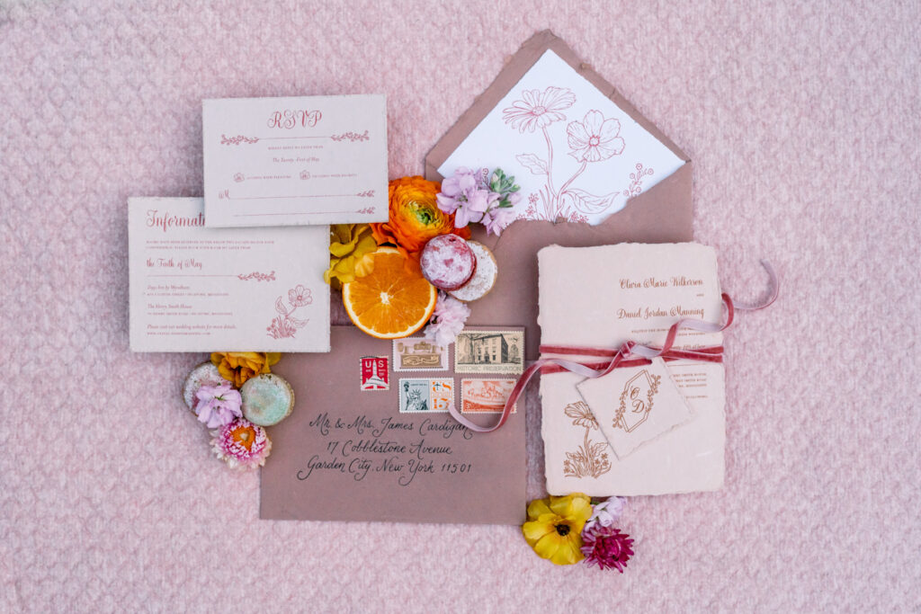 Floral wedding invitation suite by Camellia Memories with Calligraphy by Handwritten Hannah